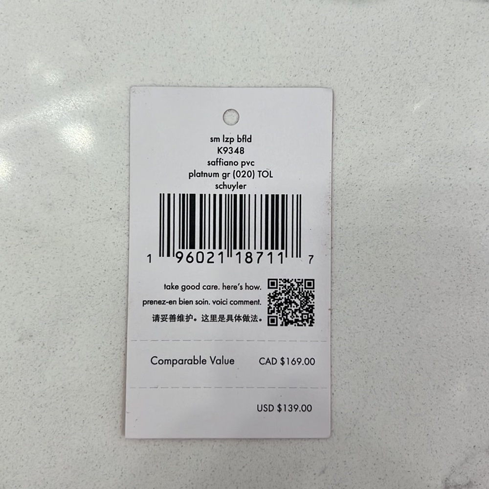 NWT KATE SPADE SM LZP BFLD K9348 SAFFIANO PVC PLATNUM GR (020) TOL SCHUYLER - Picture 4 of 5